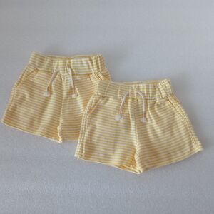 Caleb Ecolo Yellow Striped Baby Girl Shorts Org Cotton Lot of 2 Sz 1M NWOT